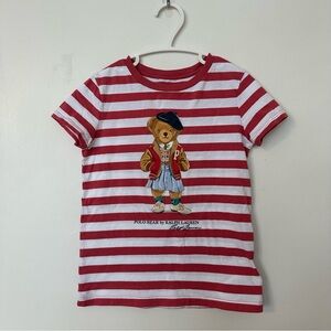 Polo Ralph Lauren Bear Striped T Shirt Girls 6 Red White Nautical Cotton
